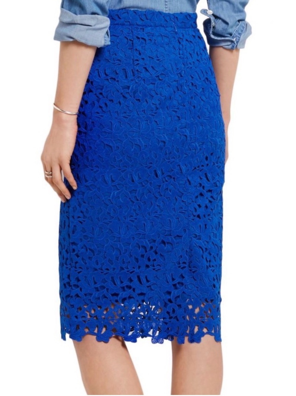 J.CREW COLLECTION Liola Guipure Lace Overlay Pencil Skirt in Electric Blue E9754 - Picture 3 of 10